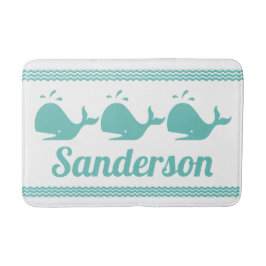 Artic Teal Blue Whale & vågar Blue & White Border Badrumsmatta