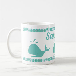 Artic Teal Blue Whale & vågar Blue & White Border Kaffemugg