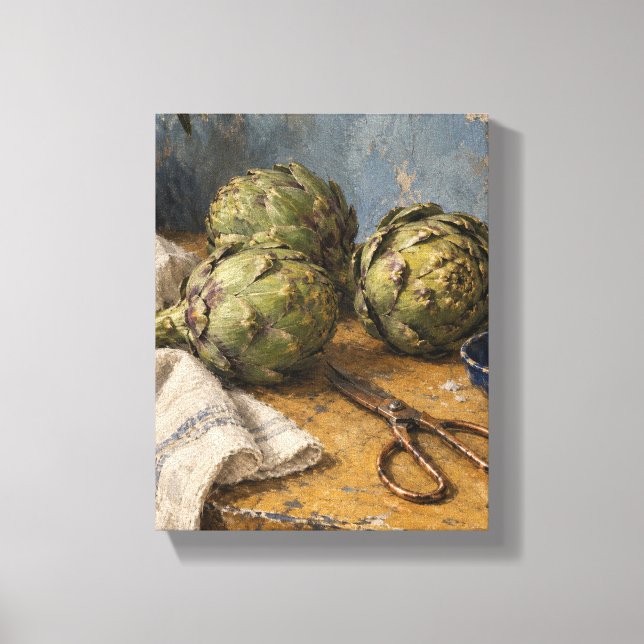Artichocker och koppar sax - Rustik köksstil Canvastryck (Framsida)