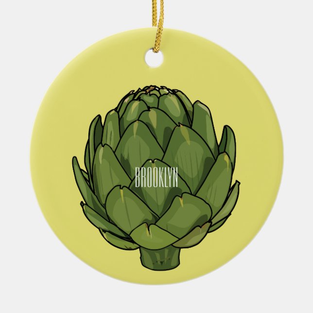 Artichoke-tecknad, illustration julgransprydnad keramik (Framsidan)