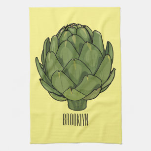 Artichoke-tecknad, illustration kökshandduk