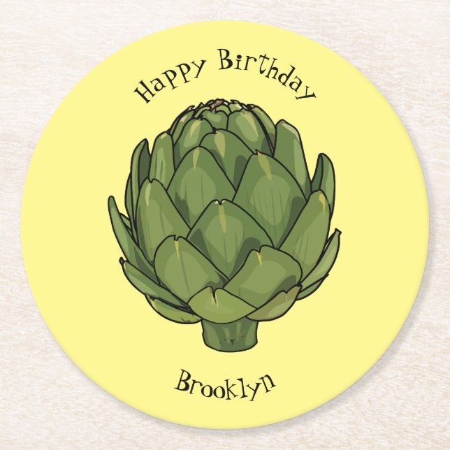 Artichoke-tecknad, illustration underlägg papper rund (Framsidan)