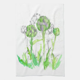 Artichoke Vegetable Garden Watercolor Botaniskt Kökshandduk