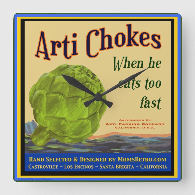 Artichokes Retro Kitchen Wall Clock Fyrkantig Klocka (Framsida)