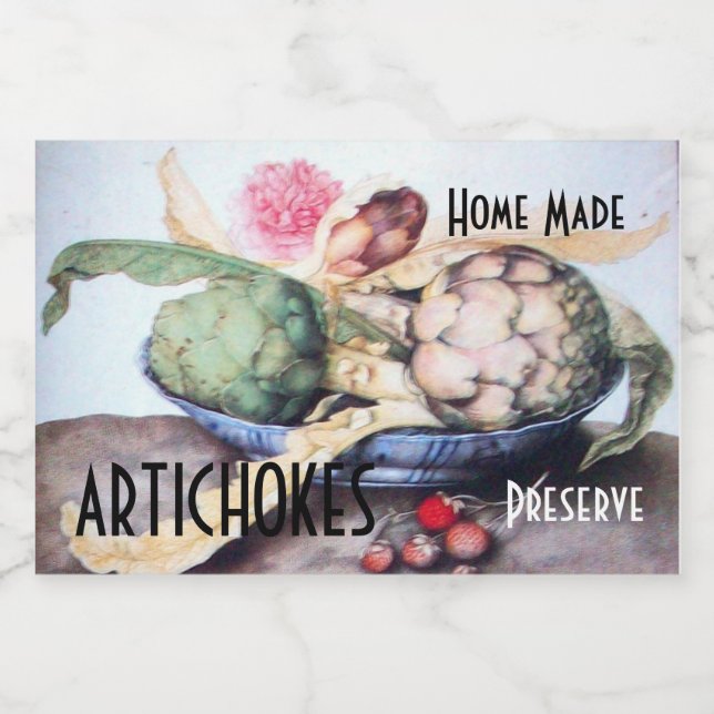 ARTICHOKS PLATE MED RO & STRAWBERRIES Preserve Mat Etiketter (Singel etikett)
