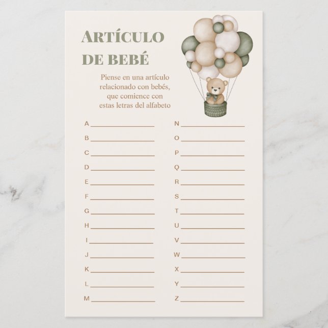 Artículo de bebé juego para Baby Shower (Framsida)
