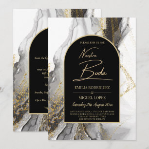 Artículo de boda negro y dorado, bilingüe inbjudningar
