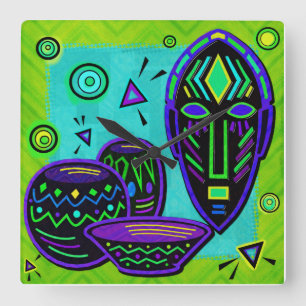 Artifact African Pop Art Fyrkantig Klocka