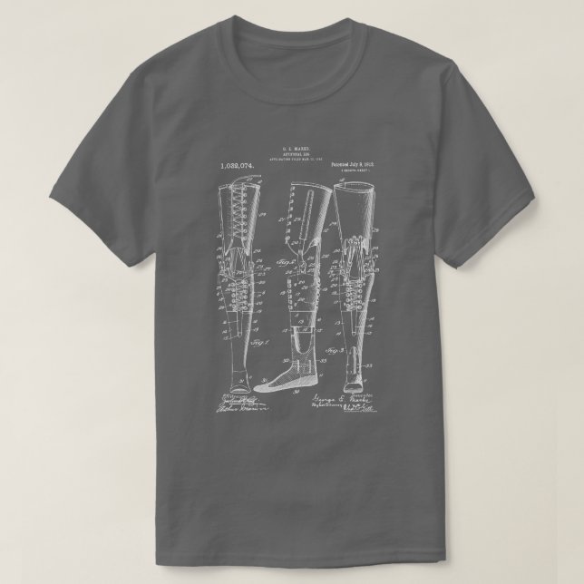 Artificial Leg 1912 Patent Print Prosthetic Limb P T Shirt (Design framsida)