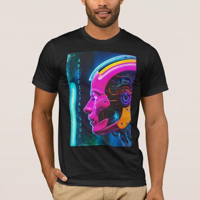 Artificial Soul Cyberpunk Android Face T Shirt (Framsida)