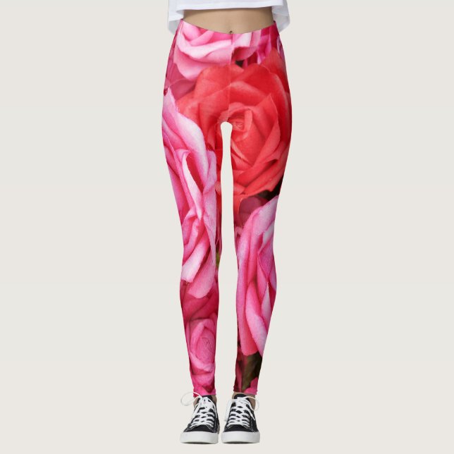 Artificiellt stängda Röd ros-bakgrund Leggings (Framsida)