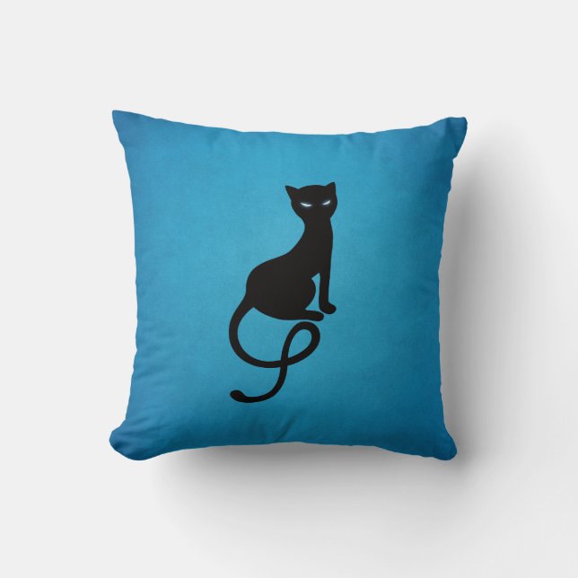 Artig ond kattSilhouette - svart kattungeblått Kudde (Framsida)