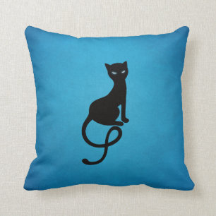 Artig ond kattSilhouette - svart kattungeblått Kudde