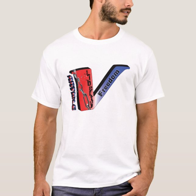 Artikel 5-Red, vit, blått Tee Shirt (Framsida)