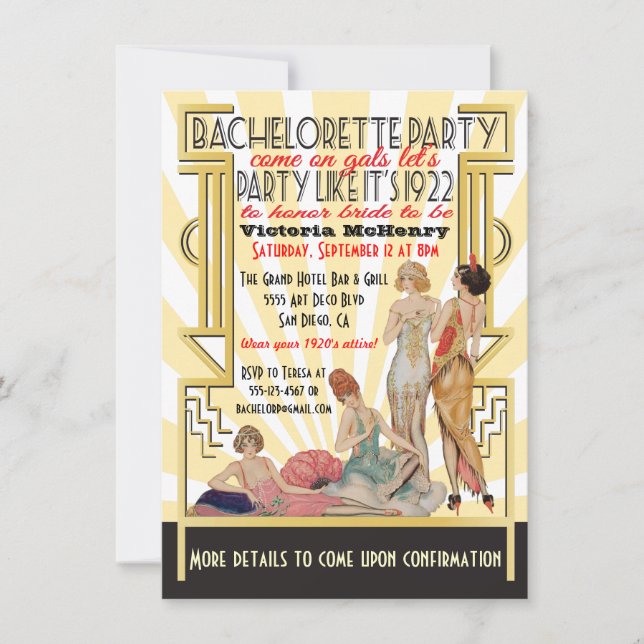 Artikel Deco Bachelorette Party 1920 Inbjudningar (Framsida)