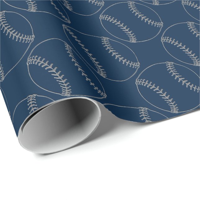 Artikelbasebollar-Embossed Blue-Gift Wrap Paper Presentpapper (Rullad Hörn)