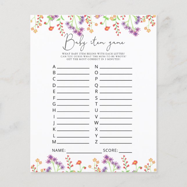 Artikelspel för Wildblommor Baby Barnstödsspel (Framsida)