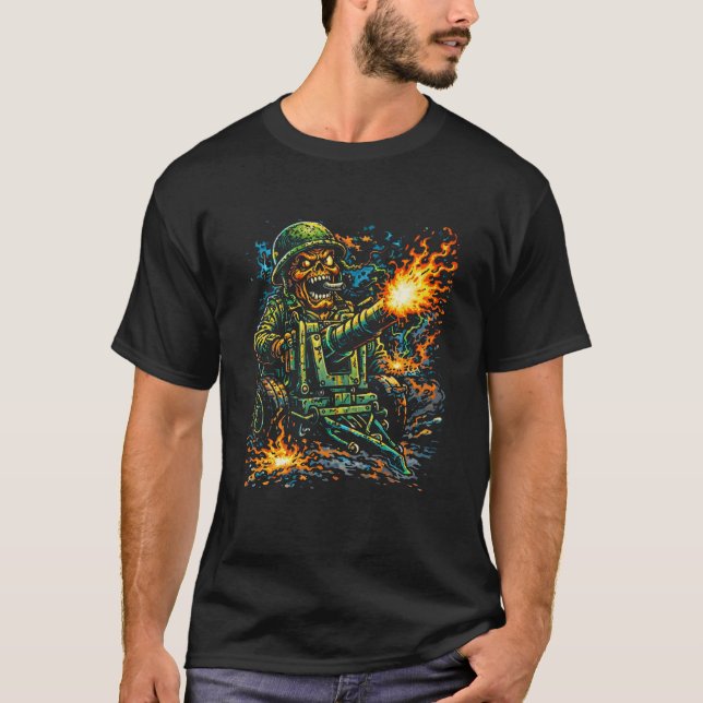 Artillery Mayhem – Street Art Military Illustratio T Shirt (Framsida)