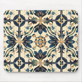 Artisan Blue och Guld Blommigt Motif Musmatta