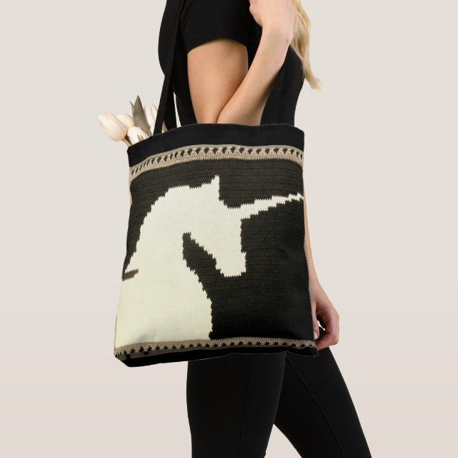Artisan Crochet Print för Beige Black Unicorn-prof Tygkasse (Närbild)