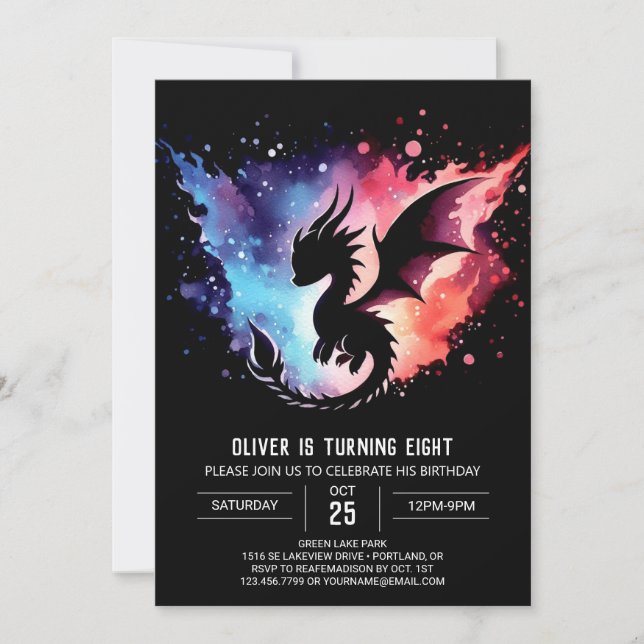 Artisan Dragon Birthday Editable Inbjudningar (Framsida)