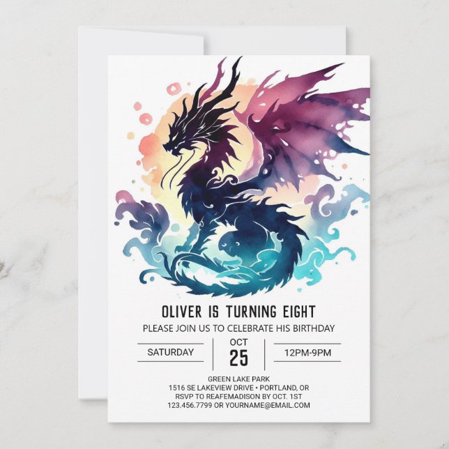Artisan Dragon Birthday Printable Inbjudningar (Framsida)