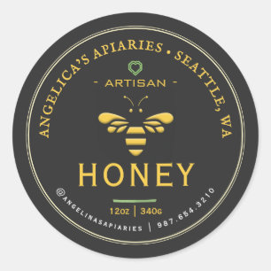 Artisan Honung Label med Bee and Heart Runt Klistermärke