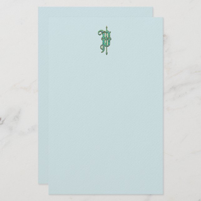 Artisan Monogram P Grönt Garden Felt Stationery Brevpapper (Fram/baksida)