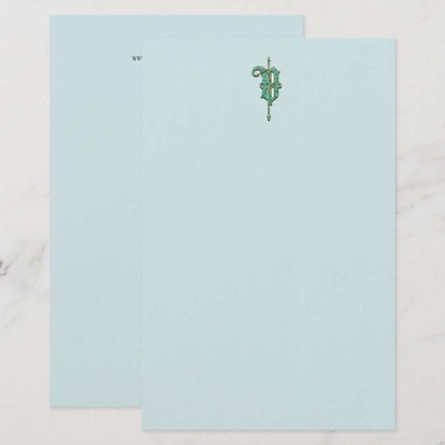 Artisan Monogram V Grönt Garden Felt Stationery Brevpapper (Fram/baksida)