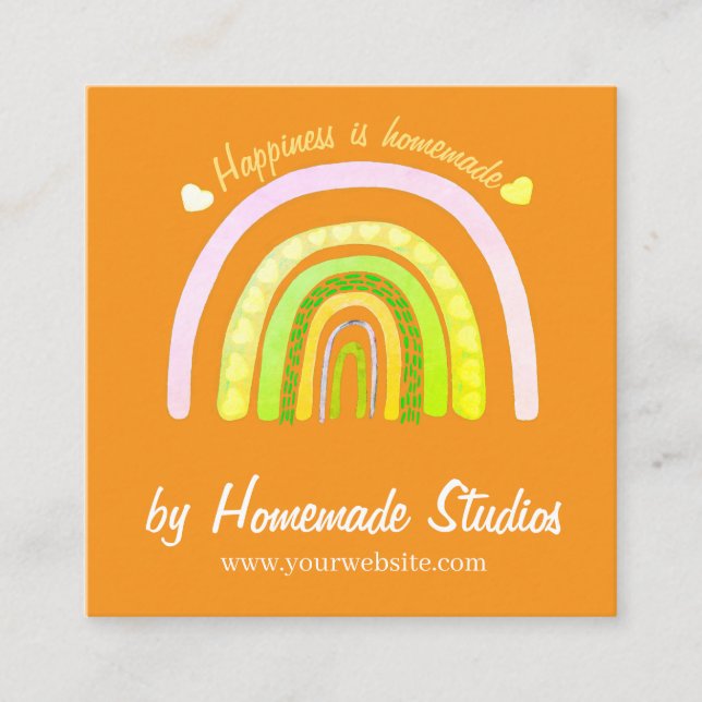 Artisan Rainbow 'Happiness is Homemade'  Fyrkantigt Visitkort (Framsida)