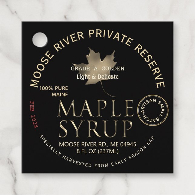 Artisan Small Batch, stat Golden Maple Syrup Gåvor Etiketter (Framsida)