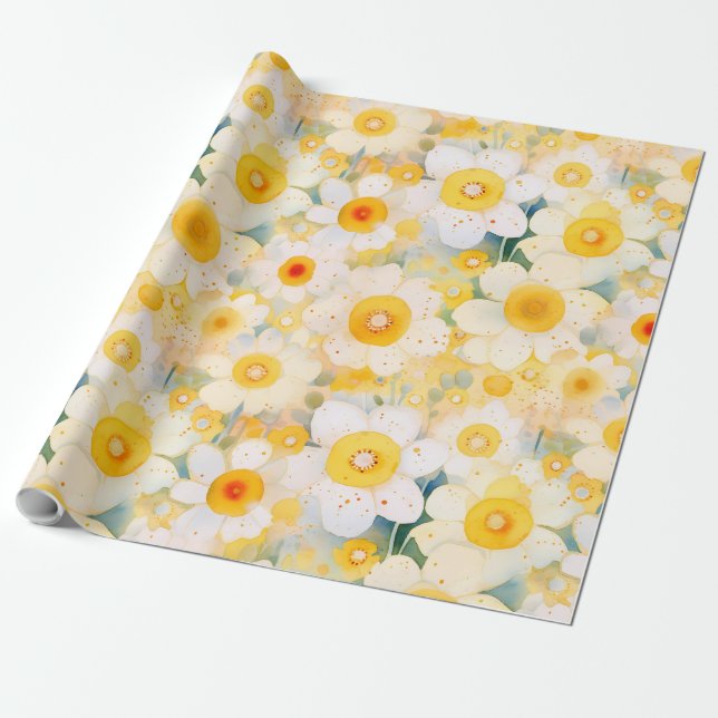 Artisan Wildblomman Gult Orange White Lycklig Roli Presentpapper (Utrullad)