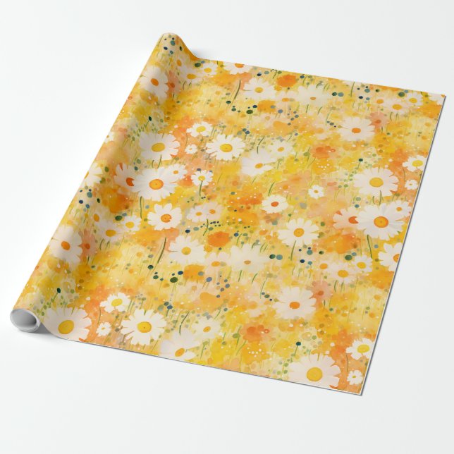 Artisan WildblommGult Orange Lycklig Daisy Presentpapper (Utrullad)