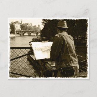Artist at the Seine river in Paris, France Vykort