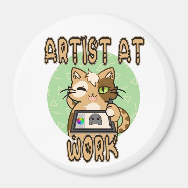Artist at work cute cat design magnet (Framsidan)