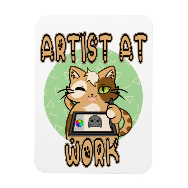 Artist at work cute cat design magnet (Vertikal)