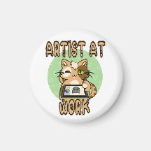 Artist at work cute cat design magnet