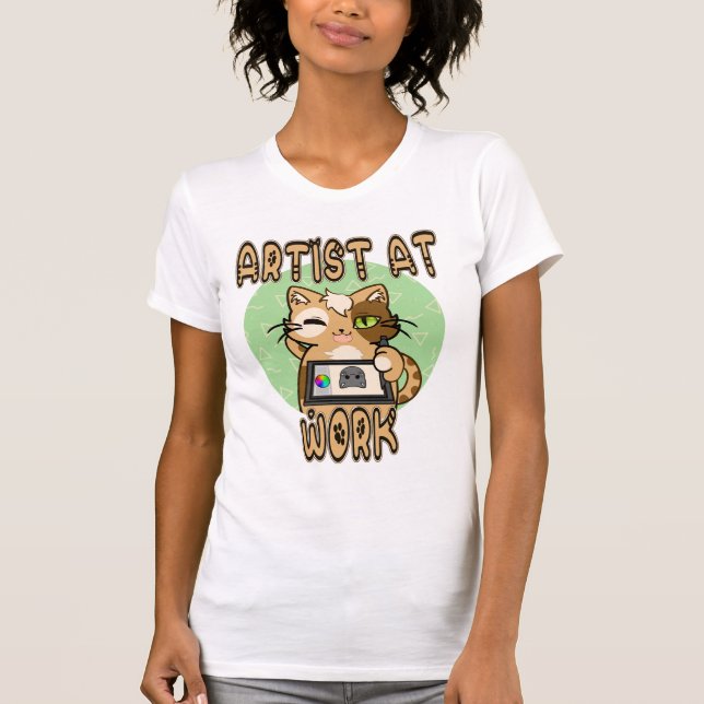 Artist at work cute cat design t shirt (Framsida)
