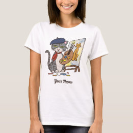 Artist Cat - Grått Tabby Painter Kattunge Älskare T Shirt
