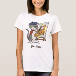 Artist Cat - Grått Tabby Painter Kattunge Älskare T Shirt