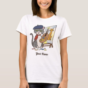 Artist Cat - Grått Tabby Painter Kattunge Älskare T Shirt
