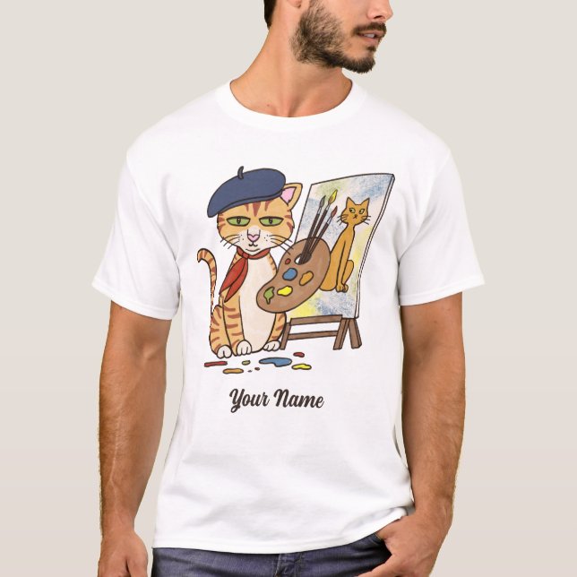 Artist Cat - Orange Tabby Painter Kattunge Älskare T Shirt (Framsida)