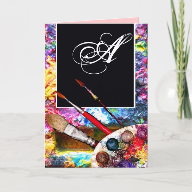 ARTIST FÄRG PALETTE MONOGRAM ANTECKNINGSKORT (Framsida)