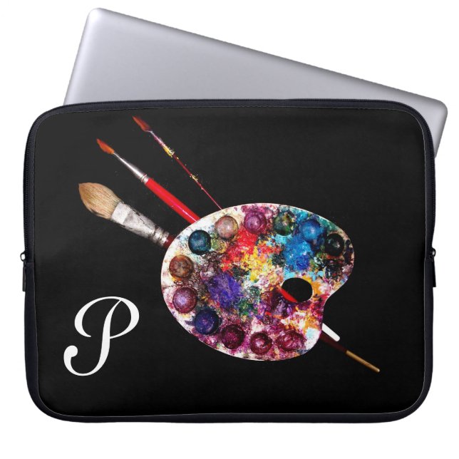 ARTIST FÄRG PALETTE MONOGRAM Black Laptop Sleeve (Framsidan)