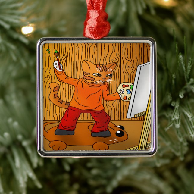 Artist Painter Cat Julgransprydnad Metall (Träd)