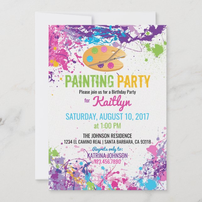 Artist Palette Paint Stänk Birthday Inbjudningar (Framsida)