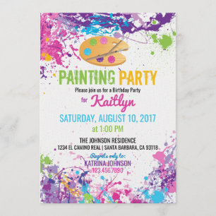 Artist Palette Paint Stänk Birthday Inbjudningar