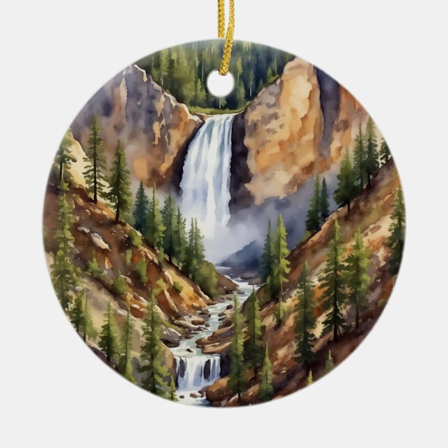 Artist Point Yellowstone Nationalparken Watercolor Julgransprydnad Keramik (Framsidan)