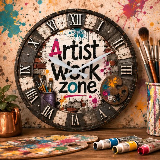 Artist Work Zone Creative Studio Gift for Artists Stor Klocka (Skapare uppladdad)