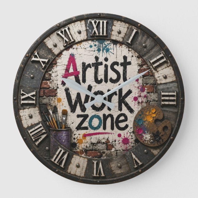 Artist Work Zone Creative Studio Gift for Artists Stor Klocka (Framsida)
